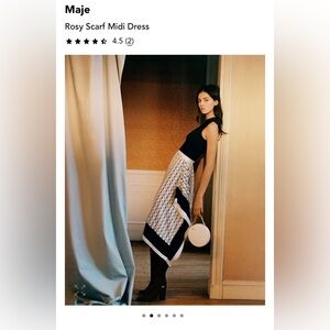 NWT Maje Rosy Scarf Midi Dress in Black and White Sz 36 Small $340